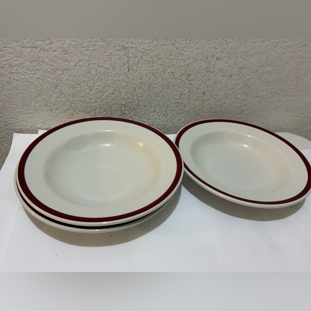 Vintage Shenango Restaurant Ware 9" Soup & Salad Bowls red Trim USA  Backstamp 3